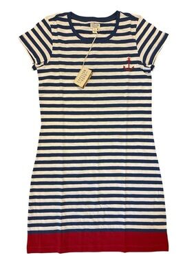 Capelton Road Nautial Stripe T Shirt Dress with Red anchor embroidery, NWT